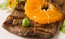 Печенка по-японски с мандаринами и рисом